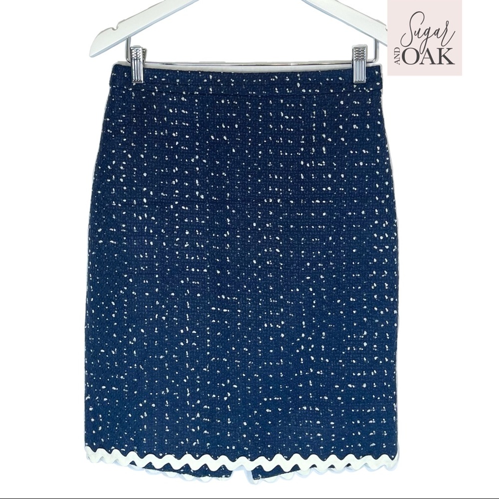 NWT J. Crew Tweed Pencil Skirt Navy Petite Sz. 4P